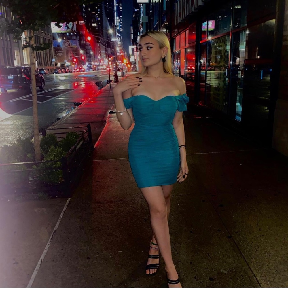 Worn once, emerald green body con dress.